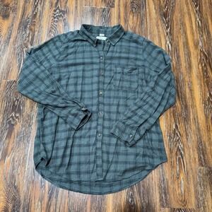 Women's L Hollister Green Flannel Button Up Plaid Shirt‎ Large Fall Soft Top